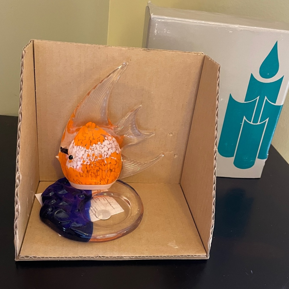 PartyLite Orange Tropical Angel Fish Blown Glass TeaLight Candle Holder NEW